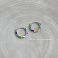 Silver-Tone Multicolor Enamel Segment Mini Huggie Hoop Earrings view 3