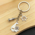 Antique Silver Nautical Anchor and Sailboat Keychain Set view 4