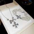 Silver Rhinestone Cross Pearl Bracelet Matching Cross Necklace view 1