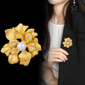 Gold Tone Peony Sculpted Crystal Pearl Look Metal Brooch Pin view 4
