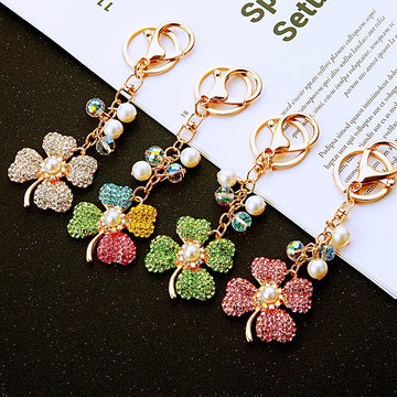 Pearl Crystal Four Leaf Clover Keychains in Four Colors plus Assorted