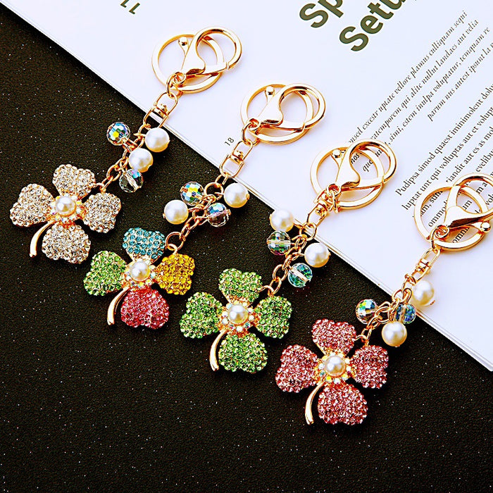 Pearl Crystal Four Leaf Clover Keychains in Four Colors plus Assorted