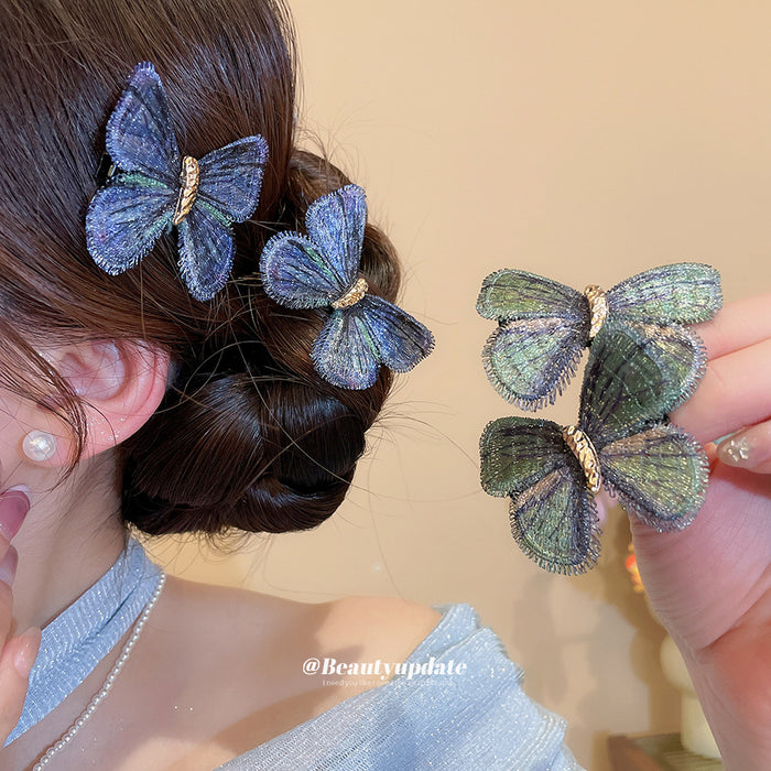 Knitted Thread Butterfly Duckbill Hair Clip Blue Green