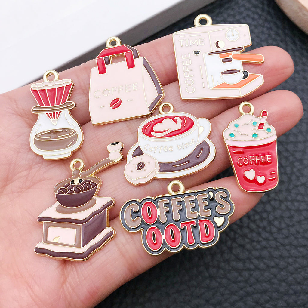 Enamel Zinc Alloy Coffee Milk Tea Cup Charm Pendant for DIY Keychain Necklace Bag Charm