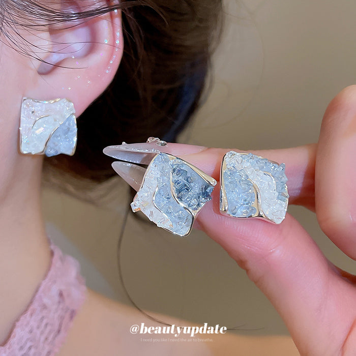 Gradient Geometric Crystal Stud Earrings in Three Colors