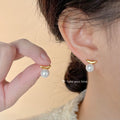 Gold-Tone Curved Bar White Pearl Balance Stud Earrings view 2