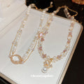 Gold Double Layer Pearl Crystal Butterfly Choker Style view 1