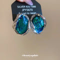 Iridescent Green Oval Statement Stud Earrings with Clear Stones view 2