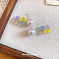 Pastel Crystal Bead and Faux Pearl Hoop Earrings Statement Jewelry Design view 2