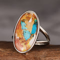 Silver-Tone Oval Marble Pattern Cabochon Split Shank Ring Sizes 6-10 view 5
