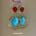 Red Blue Oval Resin Cameo Statement Drop Earrings For Women view 2