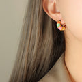 Multicolor Enamel Stripe C-Shaped Hoop Stud Earrings view 6