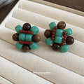 Green And Brown Beaded Woven Stud Earrings Jewelry view 4