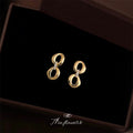 Gold Tone Irregular Double Loop Clear Stone Drop Stud Earrings view 1