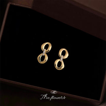 Gold Tone Irregular Double Loop Clear Stone Drop Stud Earrings