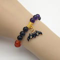 Multicolor Bead Bat Charm Stretch Bracelet Gold Accents view 1