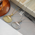 Clear Accent Scallop Shell Pendant Necklace In Two Tones view 1