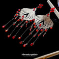Red Crystal Filigree Long Tassel Earrings Statement Jewelry view 4