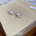 White Pearl Lace Edge Hoop Earrings in Silver Tone view 2