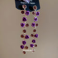 Red Crystal Flower Long Linear Drop Stud Earrings Statement Pair view 4