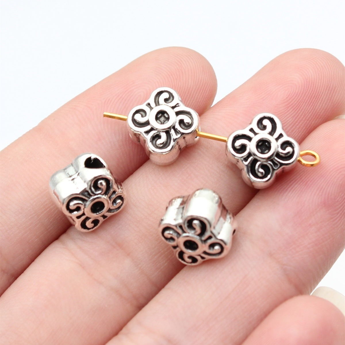 9.4x9.4x7.9mm 2.5g Multicolor Zinc Alloy Patterned Large Hole Spacer Beads for DIY Bracelet Jewelry Making