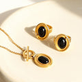 Black Agate Oval Toggle Pendant Necklace Matching Open Ring view 2