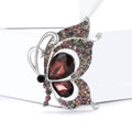 Silver Butterfly Brooch with Large Crystal Blue Burgundy view 4