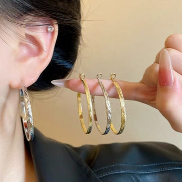 Textured Metal Hoop Earrings in Gold and Silver Two Sizes