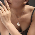 White Sea Shell Leaf Irregular Pendant Necklace Steel view 4