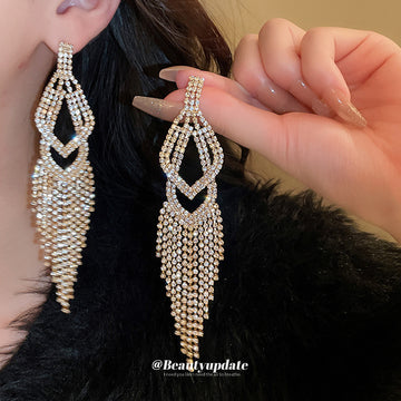 Crystal Geometric Fringe Earrings in Gold and Silver Tones