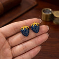 Red and Navy Strawberry Gold Tone Statement Stud Earrings view 7
