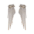 Silver Floral Crystal Waterfall Tassel Statement Earrings view 5