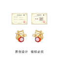 Gold Lucky Cat Stud Earrings Red Zircon Fortune Pair view 3