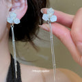 Flower Pearl Long Chain Ear Clips in Three Metallic Styles view 3