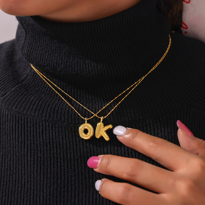 Gold Balloon Letter Pendant Necklaces Copper Initial Charms A-Z