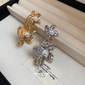 Hammered Double Flower Pearl Like Open Ring In Gold Or Silver Tone view 2