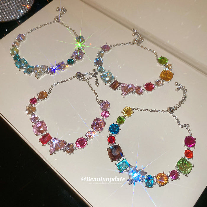 Multicolor Crystal Heart Center Silver Slider Bracelet