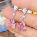 Pink Pear-Shaped Three-Stone Long Drop Earrings In Silver Tone view 3