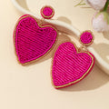 Beaded Heart Drop Earrings Rhinestone Trim Round Stud view 3