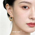 Gold Tone Textured Cluster Round Hoop Stud Earrings For Women view 2