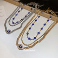 Gold Three Layer Evil Eye Necklace Set Rhinestone Pendant view 2