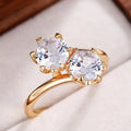 Gold Tone Two Stone Round Clear Zircon Ring Sizes 6-10 view 4