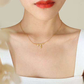 Melting Lava Drip Bar Pendant Necklace Gold Steel Rose