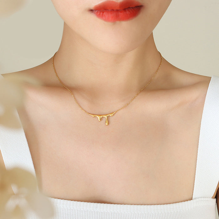 Melting Lava Drip Bar Pendant Necklace Gold Steel Rose
