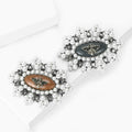 Crystal Bee Brooch With Brown Or Blue Center With Polished Metal Detail view 3