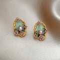 Green Enamel Crystal Pearl Stud Earrings Fashion Jewelry view 6