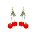 Red and Burgundy Double Cherry Long Dangle Hook Earrings view 5