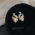 Gold Monstera Leaf Openwork Zircon Drop Earrings Pair view 4