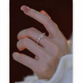 Gold Open Flower Ring Pearl Petals Clear Center Stone view 3