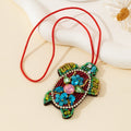 Beaded Turtle Charm Pendant with Rhinestone Accents and Red Cord view 3
